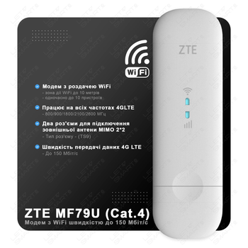 Мобильный 4G модем/роутер USB WI-FI 3G/4G LTE ZTE MF79U. Скорость до 150 Мбит/с (Cat.4). До 10 пользователей по WiFi. Для операторов Киевстар, Vodafone, Lifecell