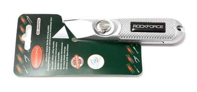 Нож универсальный в металлическом корпусе с запасными лезвиями 2шт, на блистере ROCKFORCE RF-5055P44