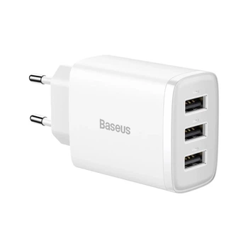Универсальное зарядное устройство 3 USB 17W 3.4A, компактное, белое