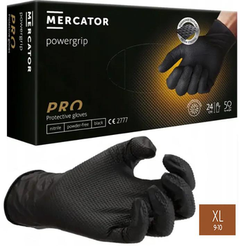 Нитриловые перчатки Cупер прочные GoGrip Mercator Medical, плотность 6.7 г. - черные (50шт/25пар) XL (9-10)