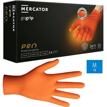 Нитриловые перчатки Cупер прочные Powergrip Mercator Medical, плотность 8.5 г. - оранжевые (50шт/25пар) M