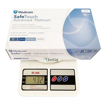 Нитриловые перчатки Medicom SafeTouch Platinum White, плотность 3.8 г. - белые (100 шт) M (7-8)