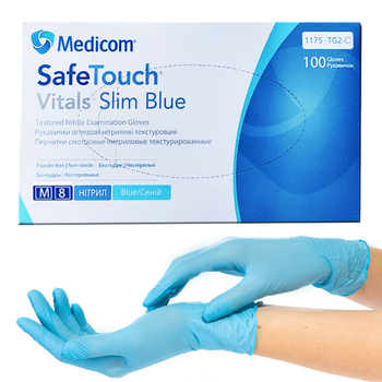 Нитриловые перчатки Medicom, плотность - 3.2 г. - Slim Blue (голубые) - 100 шт M (7-8)