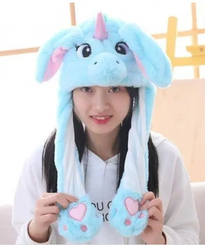 Шапка BearWear Единорог New с хлопающими ушами и подсветкой, Голубая (131344)