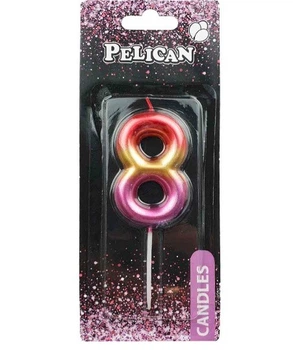 Свеча для торта Pelican "8" 6 см омбре цветная 6466