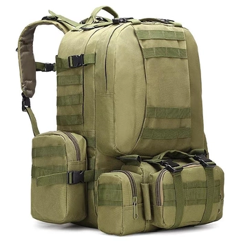 Рюкзак тактический FG Зеленый 52 л с системой подвески Molle + 3 съемные подсумки