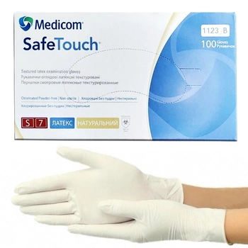 Латексні текстуровані неприпудрені рукавички Medicom SafeTouch Connect S (6-7)