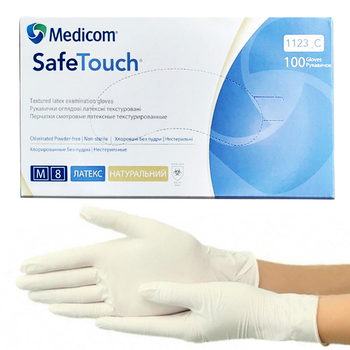 Латексные текстурированные неприпудренные перчатки Medicom SafeTouch Connect M (7-8)