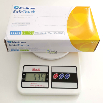 Рукавички вінілові Medicom, щільність 4.3 г. - Прозорі (100 шт) L (8-9)
