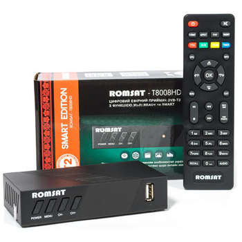 Тюнер цифровой с функцией интернет-медиаплеера Romsat T8008HD Wi-Fi адаптер встроенный видео-рекордер (F_4202-11133)