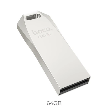 Флеш накопитель Hoco 64Gb UD4 (USB 2.0, повышенная скорость, компактная флешка) - Металлик