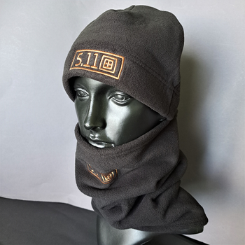 Комплект шапка и бафф флисовая теплая тактическая 5.11 Tactical мужская женская зимняя Черный (0312)