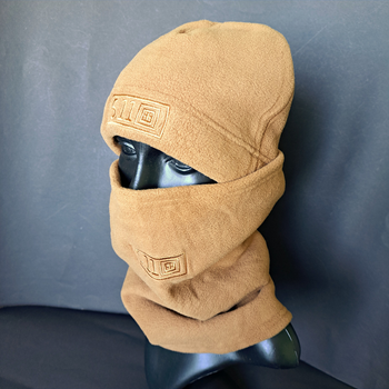 Комплект шапка та бафф флісова тепла тактична 5.11 Tactical чоловіча жіноча зимова Хакі (0312)