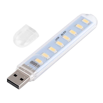 USB LED лампа 8 светодиодов мини светильник 5V брелок для Power Bank ноутбука тёплый жёлтый свет