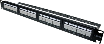 Патч-панель набірна L&W ELECTRONICAL 19 дюймів 24 порти RJ-45 UTP, кат. 6А, з організатором Чорна (LW-PP74)