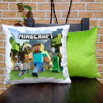 Подушка плюшевая квадратная 32х32см с принтом Minecraft 3
