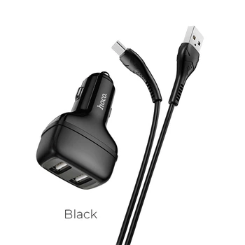 Адаптер автомобильный АЗУ HOCO Type-C Cable Leader Z36 2USB, 2.4A Black