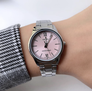 Женские кварцевые часы Casio LTP-V005D-4B2 Светло-розовые с серебристым