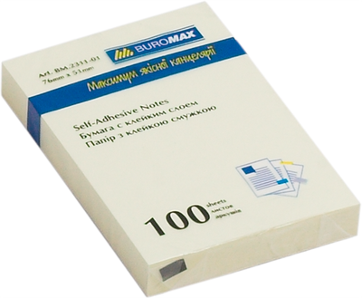 Блок для нотаток з клейким шаром Buromax 76х51мм 100 аркушів жовтий (BM.2311-01)