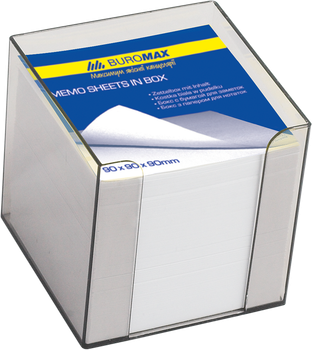 Бокс с белой бумагой Buromax 90х90х90 мм 1000л дымчатый (BM.2290-02)