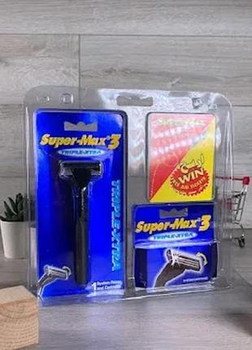 Станок для гоління Super-Max 3-леза. 1 станок+2 картриджі. Країна виробник: Великобританія.