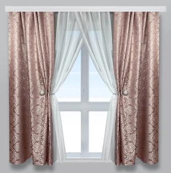 Класичні штори Тоскана жаккард з легким тюлем Adagio Windows Decor Вишукана рожева Занавіска під карниз 1,5-2м шириною та висотою 1,7м