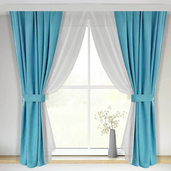 Подвійні вкорочені штори-занавіски для кухні Adagio Windows Decor Яскраві голубі штори у розмірах 1,4х1,7м (4шт) під карниз 1,5-2м
