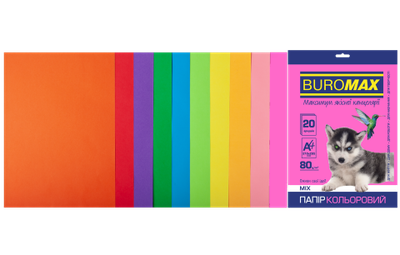 Набір кольорового паперу Buromax NEON+INTENSIVE, 10 кол., 20 арк., А4, 80 г/м² BM.2721820-99