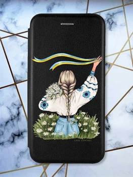 Чохол-книжка з малюнком для Xiaomi Redmi 7A Чорний; Дівчина зі стрічкою (патріотичний принт 17)