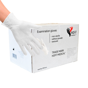 Перчатки латексные HOFF MEDICAL припудренные (10 упаковок/коробка) нестерильные размер S