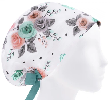 Медицинская шапочка женская HeadwearUniverse универсальная принт Розы на белом