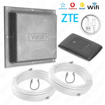 Комплект для подключения мобильного 4G интернета с аккумулятором ZTE MF920U + панельная антенна YUST 2 с усилением 15 дБи + кабели + переходники TS9 | Скорость до 150 Мбит/с | до 32 подключений | до 12 км от базовой станции | Киевстар, Vodafone, Lifecell.