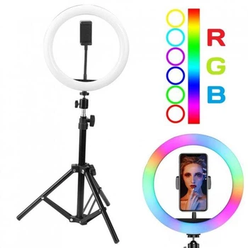 Лед-лампа кольцевая для студийного освещения RGB 38 см LED MJ38 с пультом для селфи, блогеров, фото