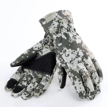 Перчатки тактические водоотталкивающие зимние камуфляжные перчатки утепленные флисом Combat Camo пиксель L