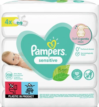 Zestaw Chusteczki nawilżane dla niemowląt Pampers Sensitive 4 x 52 szt (8001841062624)