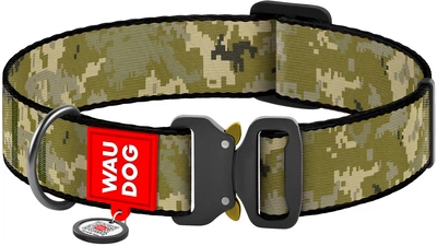 Нашийник для собак нейлоновий WAUDOG Nylon з QR-паспортом малюнок "Мілітарі" металевий фастекс XXL Ш 35 мм Дов 46-70 см (289-4026Collar)