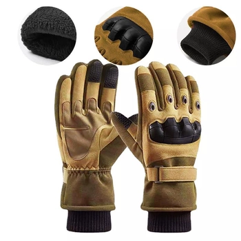 Тактичні зимові повнопалі рукавички із флісом Eagle Tactical ET-03 Пісочний Розмір XL