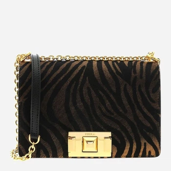 Сумка кросс-боди женская кожаная Furla Mimi' Mini Crossbody 1033506 Черная с золотистым (800070073718)