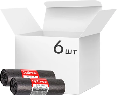 Упаковка пакетов для мусора PRO service Optimum LD&nbsp;60 х 70 см 60 л 6 рулонов по 10 шт Черных (16118246)