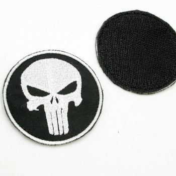 Шеврон Punisher (Каратель) круглый 8см белый череп Панишер на черном, нашивка ВСУ нагрудный/нарукавный патч