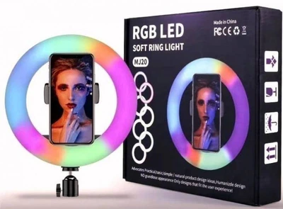 Кільцева лампа для блогера Ring Light MJ20 RGB 20 см LED кільце для відео та фото кільцева лампа з тримачем для телефону USB світло для стриму селфі лампа для смартфону