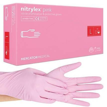 Перчатки нитриловые розовые NITRYLEX PINK размер L неопудренные