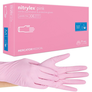 Перчатки нитриловые розовые NITRYLEX PINK размер M неопудренные