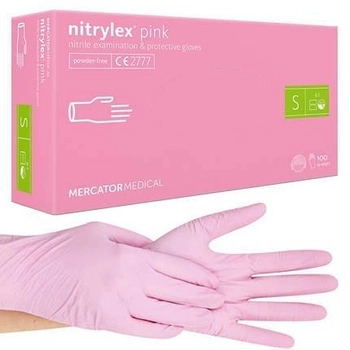 Перчатки нитриловые розовые NITRYLEX PINK размер S неопудренные
