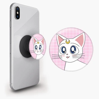 Попсокет (Popsockets) держатель для смартфона Луна Кошки Сейлор Мун (anime Sailor Moon Cats) (8754-2919-BK) Черный