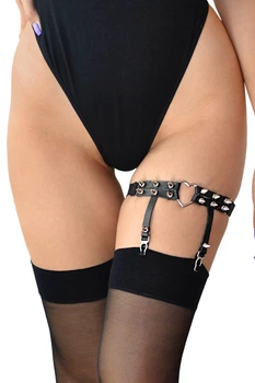 Гартер на ногу сердце с шипами из натуральной кожи Art of Sex Amber (1 шт.) Черный one size