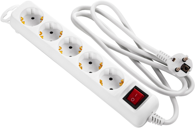 Сетевой удлинитель 2Е на 5 розеток с выключателем 3Gх1.5 мм 1.5 м White (2E-U05ESM1.5)