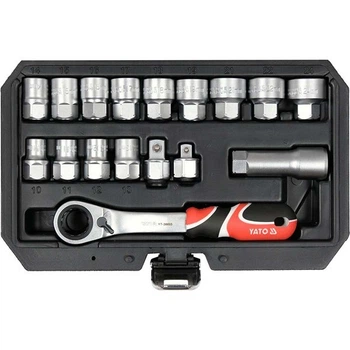 Набор сквозных торцевых головок Yato SPLINE 3/8" и 1/2" (М10- М24) с храповым воротком 17 ед. (YT-38653)