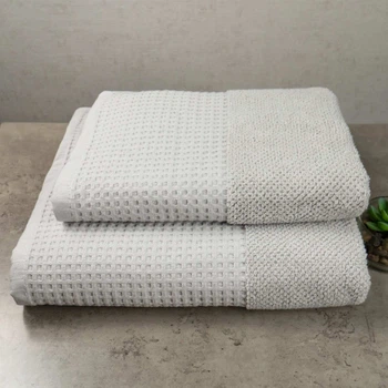 Комплект махровых полотенец Вафельный Бордюр 2шт GM Textile 50х90см, 70х140см 450г/м2 (Пепельный)