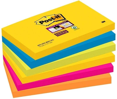 Стикеры 3M Super Sticky Post-It цветные 6 блоков по 90 листов 76 мм х 127 мм